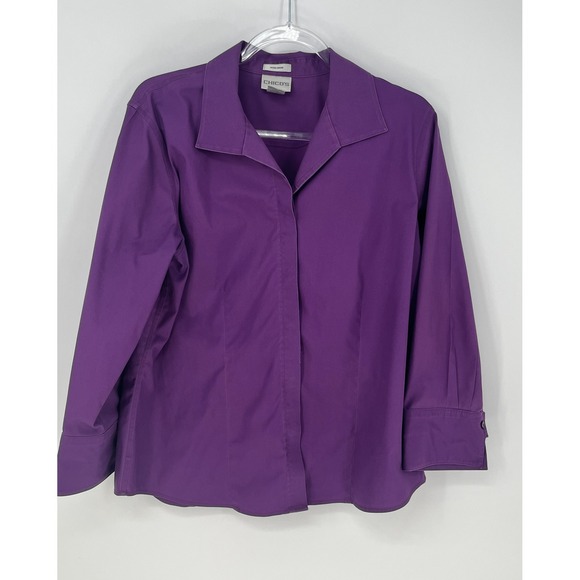 Chicos Button Down Blouse Womens Size 2 L No-iron Purple Cotton Teacher Office - Picture 2 of 11